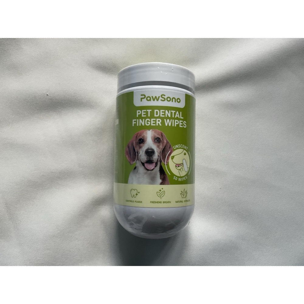PawSono PET DENTAL All Natural FINGER WIPES Oral Hygiene DOG or CAT 50 count